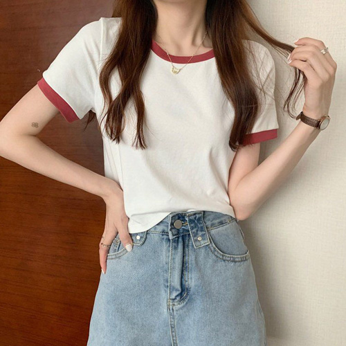 FD-0416  배색 라인 크롭티 